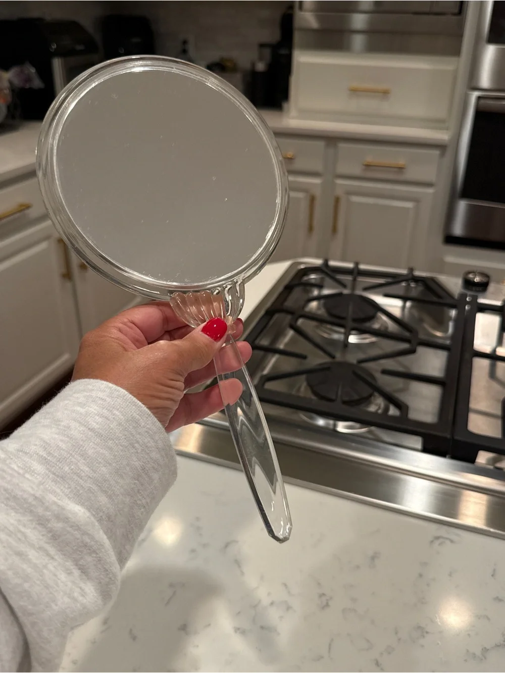 Vintage Art Deco Lucite Hand Mirror Clear Acrylic Vanity Mirror
